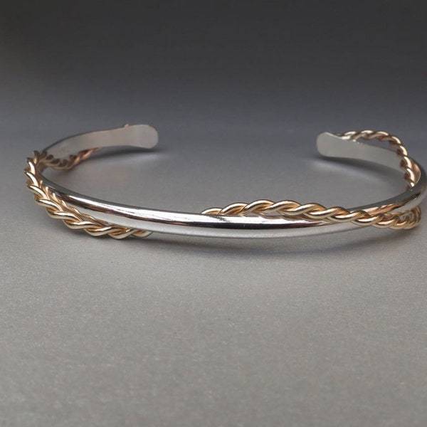 Sterling Silver Wrap Cuff Bracelet with Gold filled Rope handmade