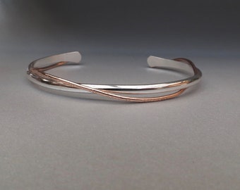 Sterling Silver Wrap Bracelet with Rose Gold accent handmade