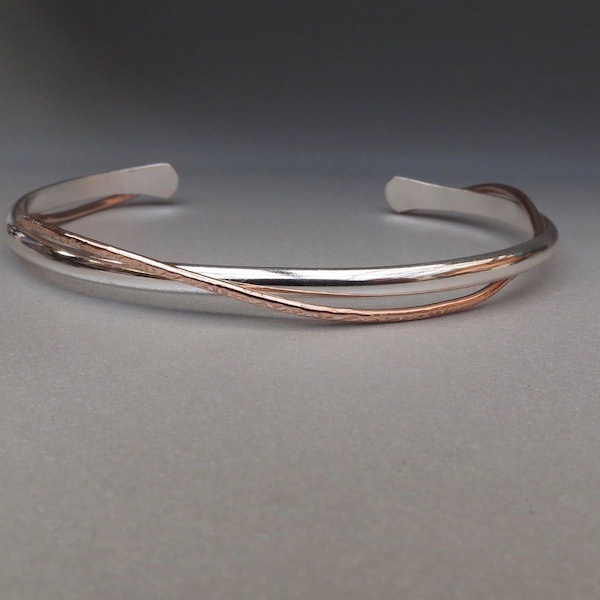 Sterling Silver Wrap Bracelet with Rose Gold accent handmade