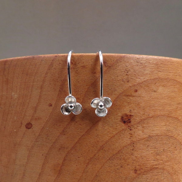 Sterling Silver Tiny Flower Drop Earrings handmade