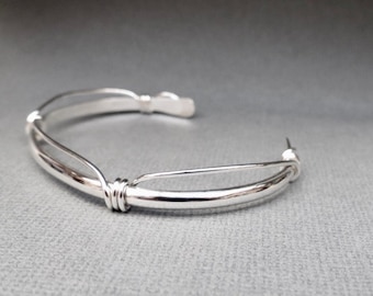 Sterling Silver Nautical Wrap Cuff Bracelet with Knots handmade