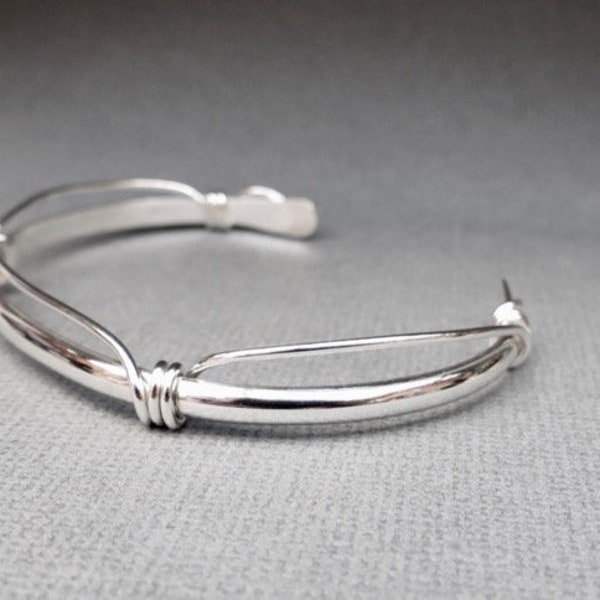 Sterling Silver Nautical Wrap Cuff Bracelet with Knots handmade