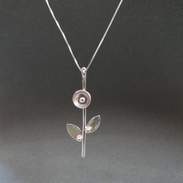 Sterling Silver Long Stemmed Flower Necklace handmade