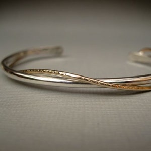 Sterling Silver Two Tone Wrap Cuff Bracelet with Gold Accent handmade