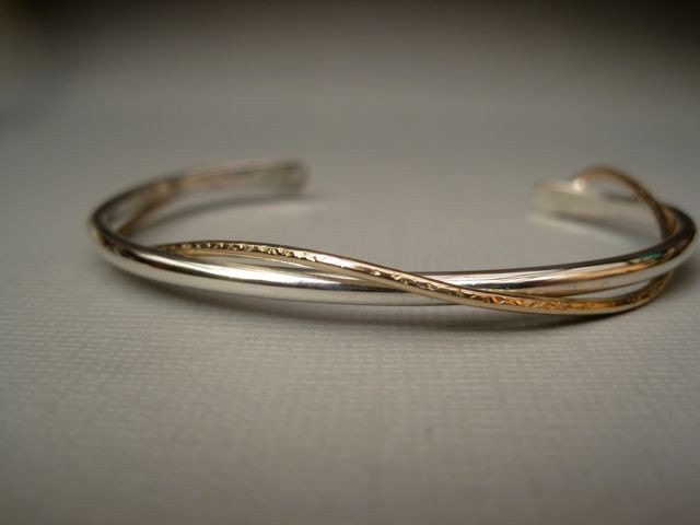 Two-Tone Sterling Silver Name Cuff Bracelet - 9022202