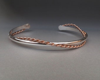 Sterling Silver and Rose Gold Wrap Cuff Bracelet handmade