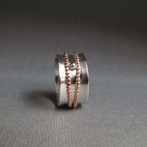 Sterling Silver Ring with Gold filled Beaded Spinners handmade image 1