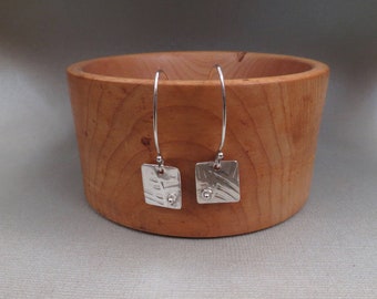 Sterling Silver Square Textured Brutalist Dangle Earrings handmade