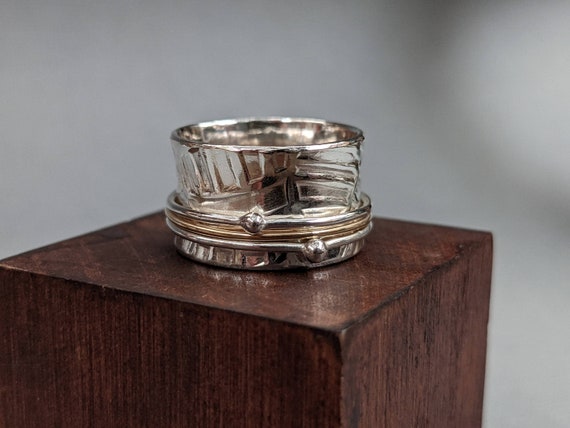 Sterling Silver Crosshatch Anxiety Ring