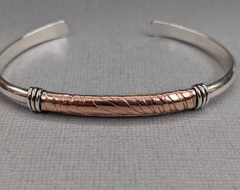 Sterling Silver and Rose Gold filled Thin Cuff Bracelet handmade