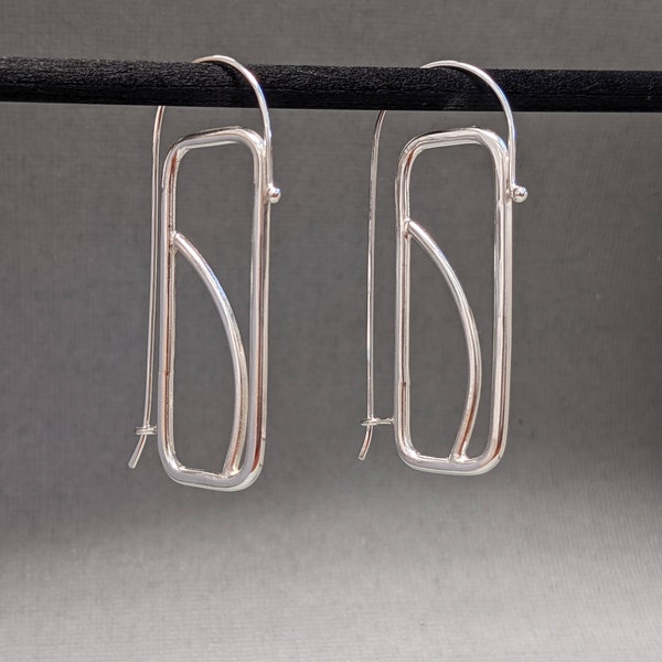 Sterling Silver Rectangle Curve Hoops, Chunky hoops handmade