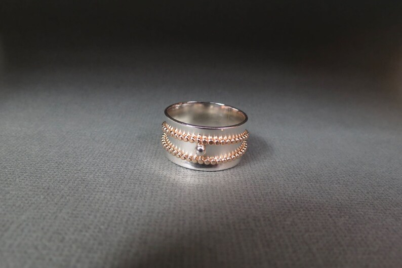 Sterling Silver Ring with Gold filled Beaded Spinners handmade image 2