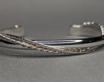 Sterling Silver Three Strand Thick Cuff Bracelet handmade