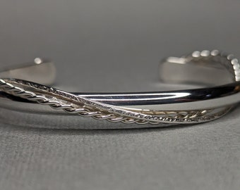 Oxidized Sterling Silver Rope Cuff Bracelet Simple Silver