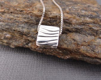 Sterling Silver Tiny Square Tag Stacked Pendant