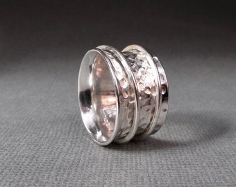 Sterling Silver Pebbled Spinner Ring handmade