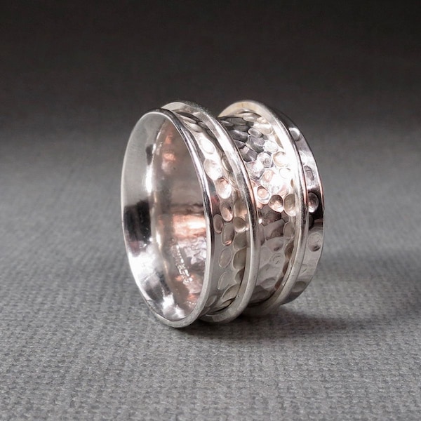 Sterling Silver Pebbled Spinner Ring handmade