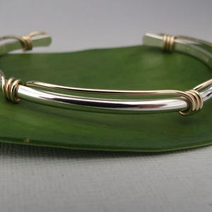 Sterling Silver Nautical Wrap Cuff with Gold Filled Knots handmade