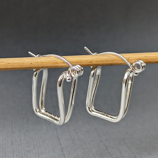 Sterling Silver Cube Hinged Hoops handmade