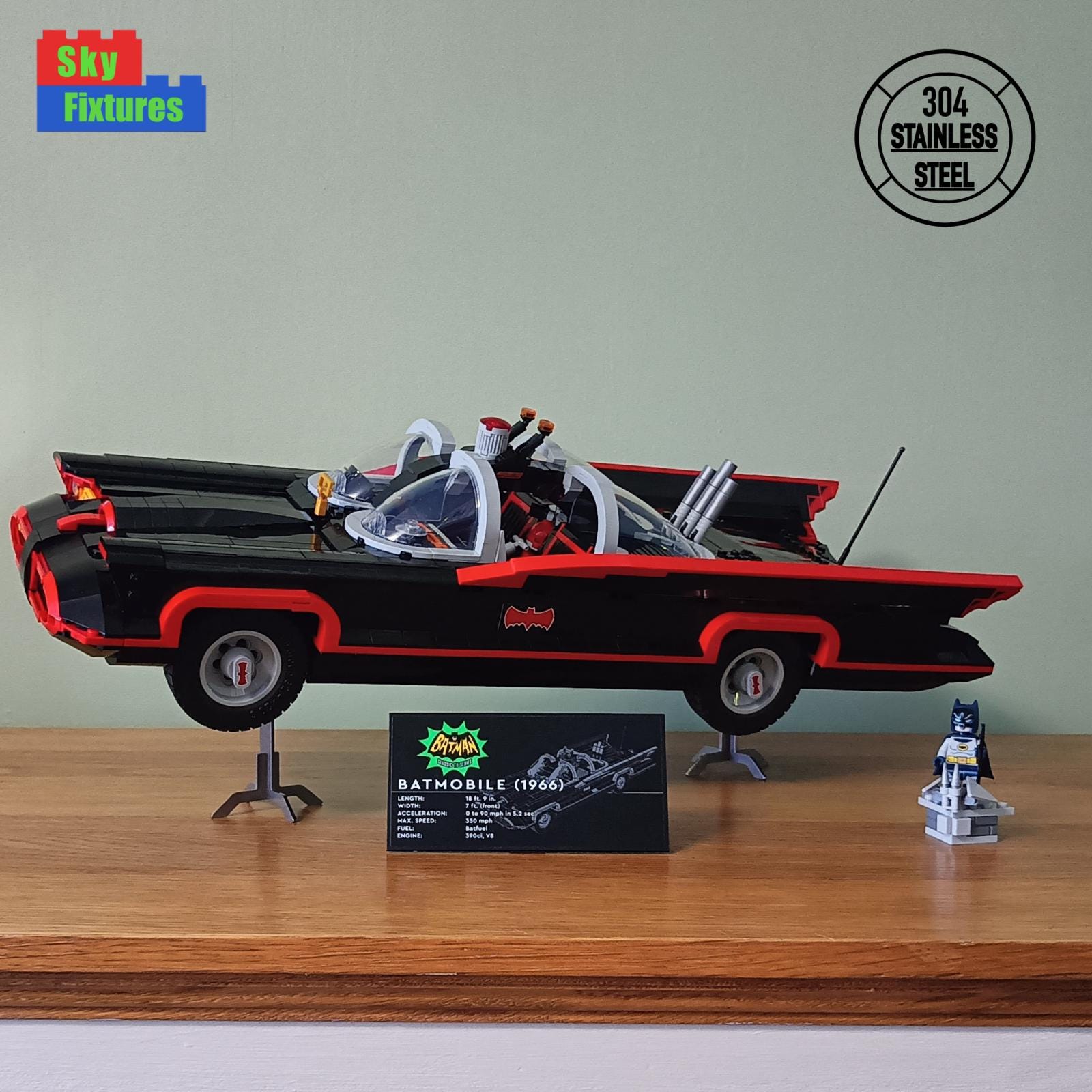 Support de présentation pour LEGO Batmobile série télévisée classique 76328 Acier inoxydable