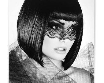 Sexy Sheer Black Lace Mask / pseudo Blindfold - handmade with sheer ribbon