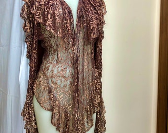 Vintage Lace Jacket Robe: SONDA NYC, 70s/80s Glam Rock-Gorgeous! Free Ship