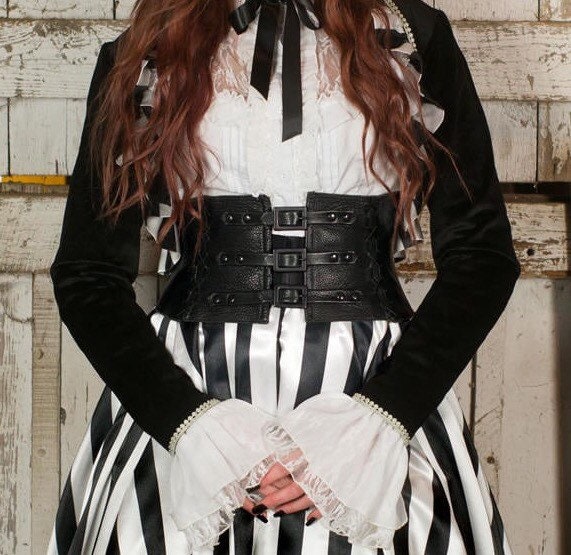 Buy Leather Black and White Striped Corset