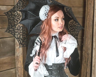 Handmade White Flower Fascinator, Hair Clip, scarf clip, bag clip, Steampunk, Costume, bridal