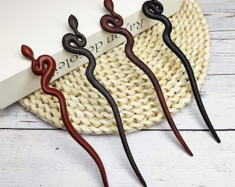 Wooden Snake Hairpin, Wooden Hairpin, Cute Wood Hair Stick Pin, Hair Sticks Gifts for Her, Snake Wooden Hair Stick, Wooden Hair Adornment
