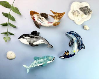 Blue Dolphin Shark Hair Claw Clips, Ocean Sea Animal Hair Claw Clips, Handmade Whale Hair Clips Birthday Gift Hair Accessories Gift for Her