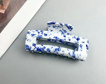 Resin Square Hair Claws, Unique Marbled Resin Hair Clips, Adorable Marbled Hair Clips Decoration, Blue White Resin Hair Clips Gift for Her