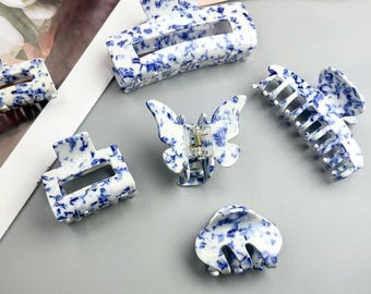 Resin Square Hair Claws, Unique Marbled Resin Hair Clips, Adorable Marbled Hair Clips Decoration, Blue White Resin Hair Clips Gift for Her