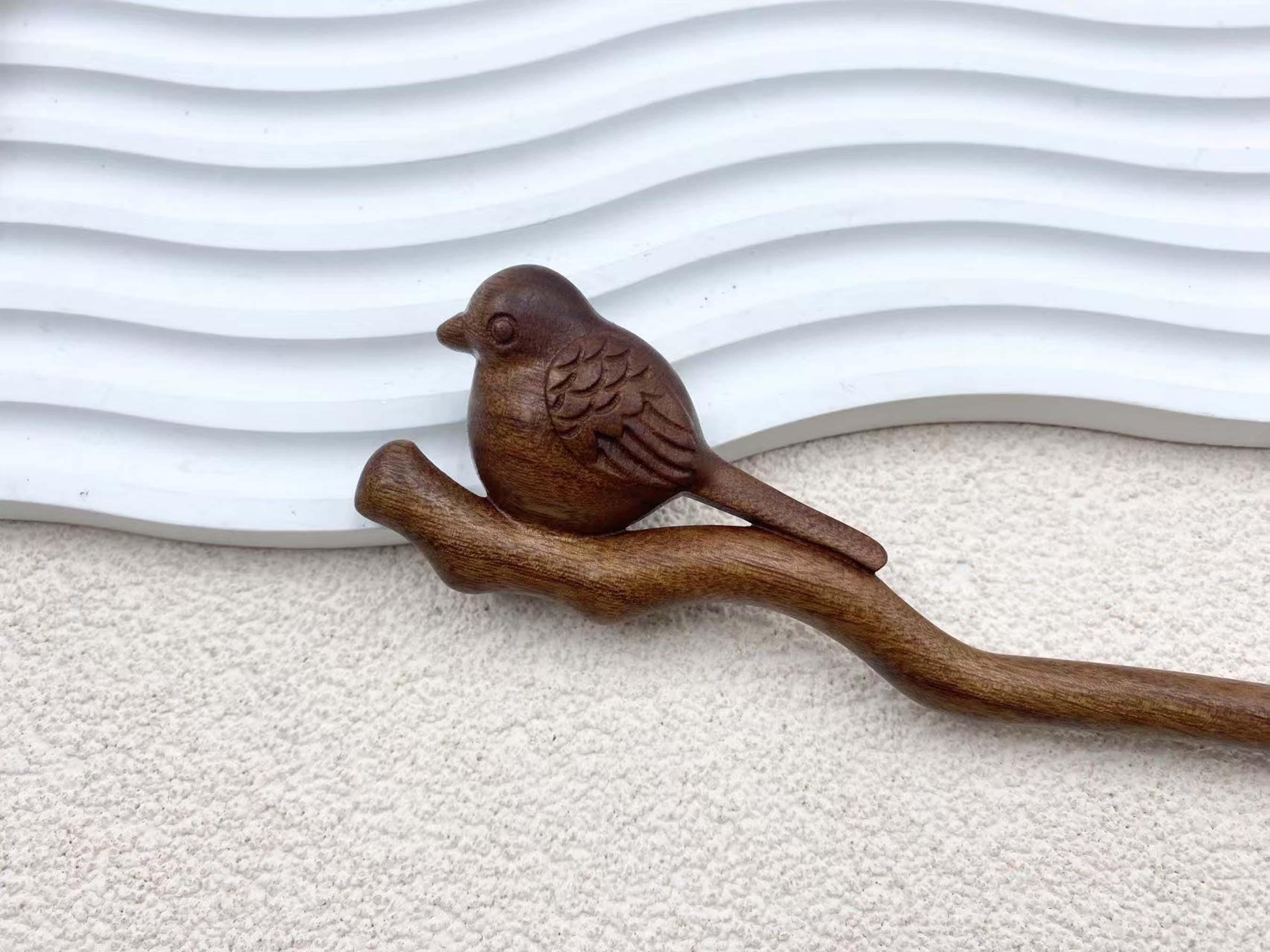 Wooden Bird Hair Stick, Hand Carved Bird Hair Fork, Cute 