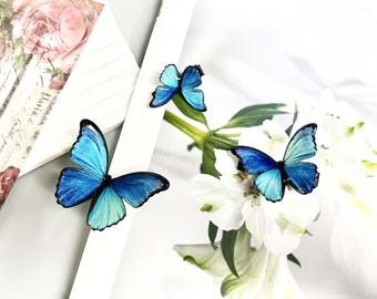 Handmade Butterfly Hair Clip, Blue Morpho Butterfly Hair Clip, Cute Butterfly Side Hair Clip Birthday Gift, Butterfly Hair Accessories Gift