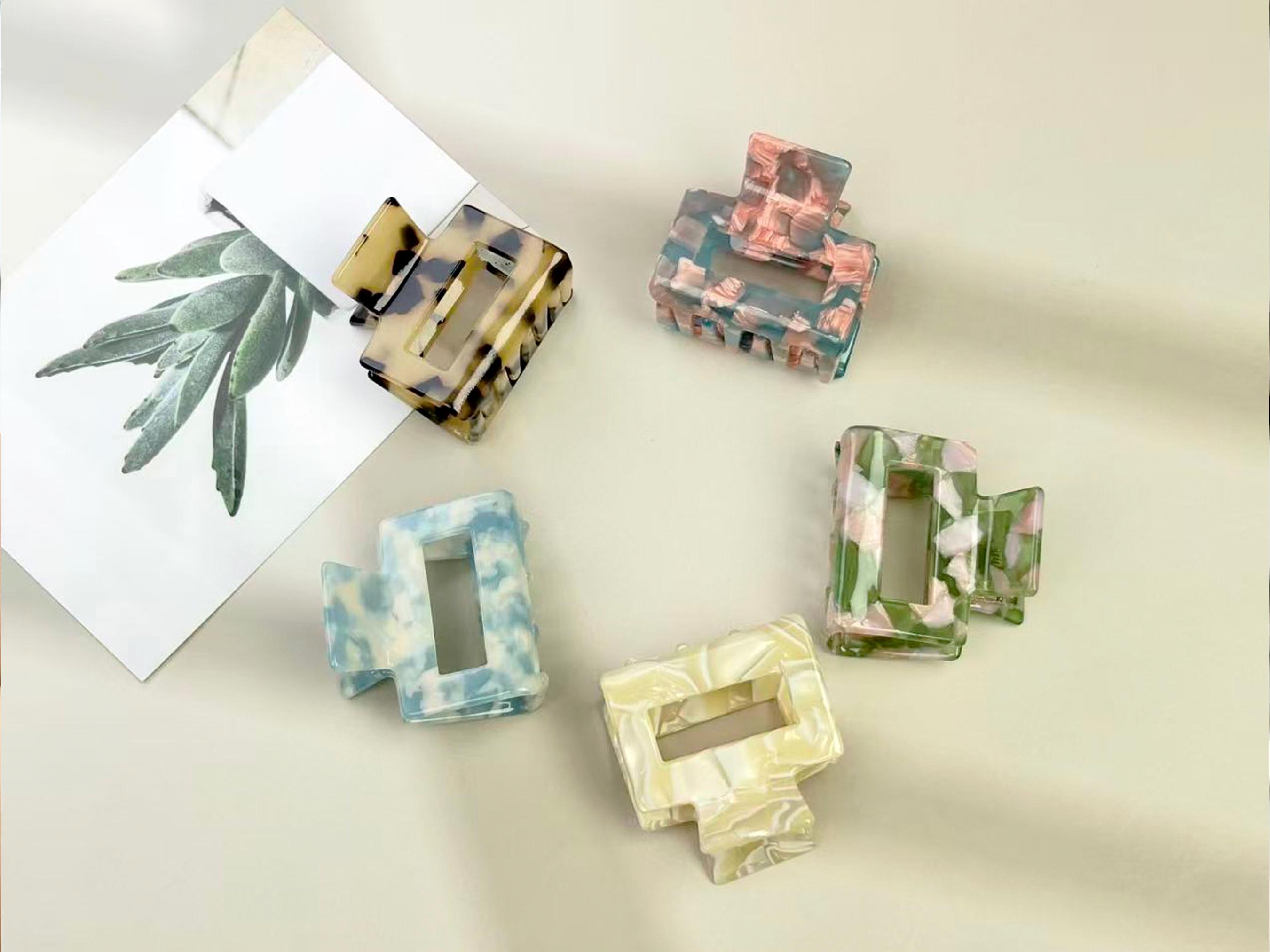 Resin Square Hair Claws, Unique Marbled Resin Hair Clips  display picture 2