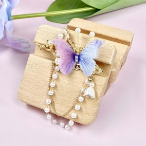 Handmade Butterfly Hair Clip, Pearl Butterfly Hair Clip, Adorable Butterfly Side Hair Clip Birthday Gift, Butterfly Hair Accessories Gift