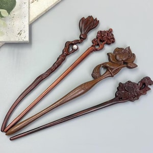 4Pcs Mini Wooden Flower Hairpin, Unique Flower Wood Hair Stick, Hair Stick Gifts, Cute Flower Wood Hair Stick Decor, Wooden Hair Adornment