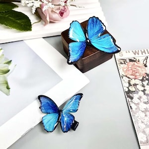 Handmade Butterfly Hair Clip, Blue Morpho Butterfly Hair Clip, Cute Butterfly Side Hair Clip Birthday Gift, Butterfly Hair Accessories Gift