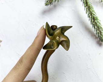 Hand Carved Windmill Hairpin, Wood Windmill Hair Fork, Cute Wooden Hair Stick Pin Gifts for Her, Mini Windmill Wood Hair Adornment Xmas Gift