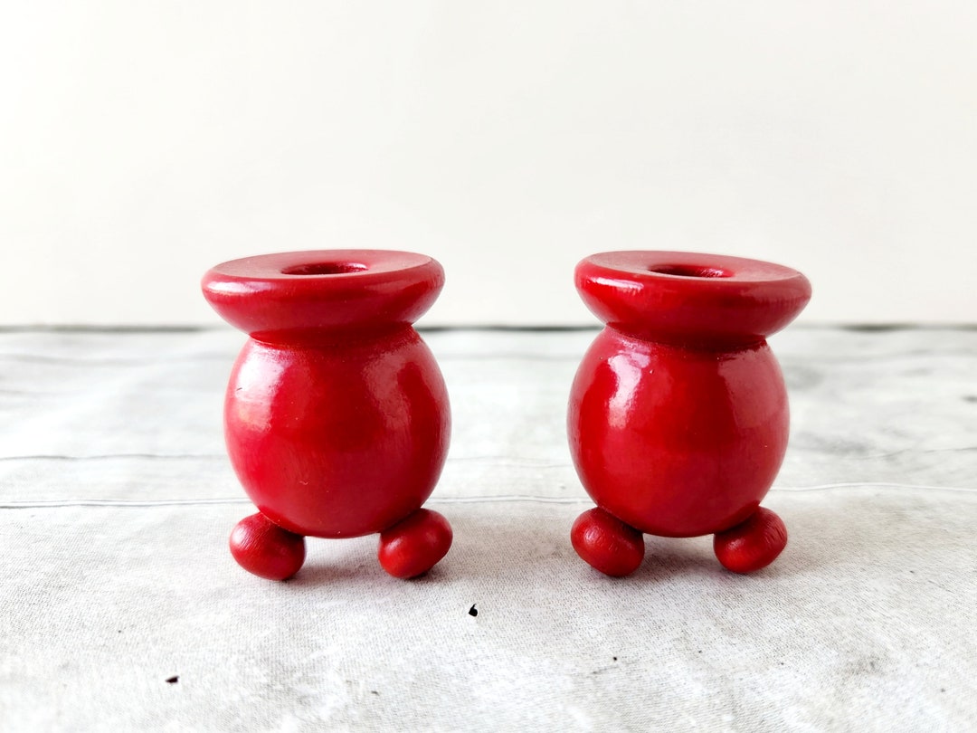 Vintage Scandinavian Red Candle Holders / Pair of Small Red Etsy