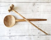 Vintage Primitive Wood Kitchen Utensils Butter Paddle Spoon Whisk Churner Beater Farmhouse Rustic Decor