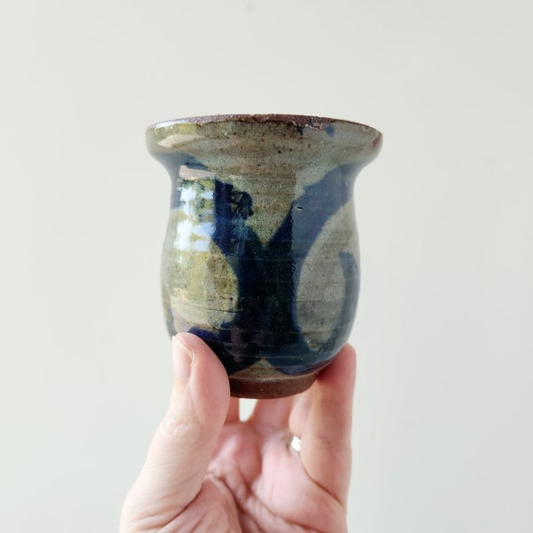 Vintage Stoneware Vase Cup Vessel / Small Handmade Stoneware Art Pottery Signed