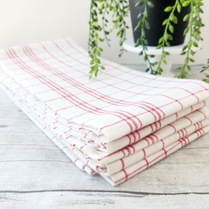 Vintage Red White Check NOS New Old Stock European Kitchen Towel / Hand Hemmed Large Heavy Tea Towel / Farmhouse Country Shabby Linens