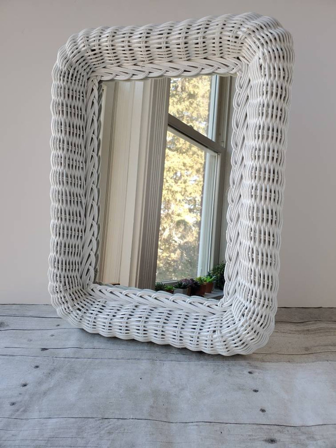 Vintage White Wicker Mirror / Cottagecore Wicker Framed Mirror Etsy