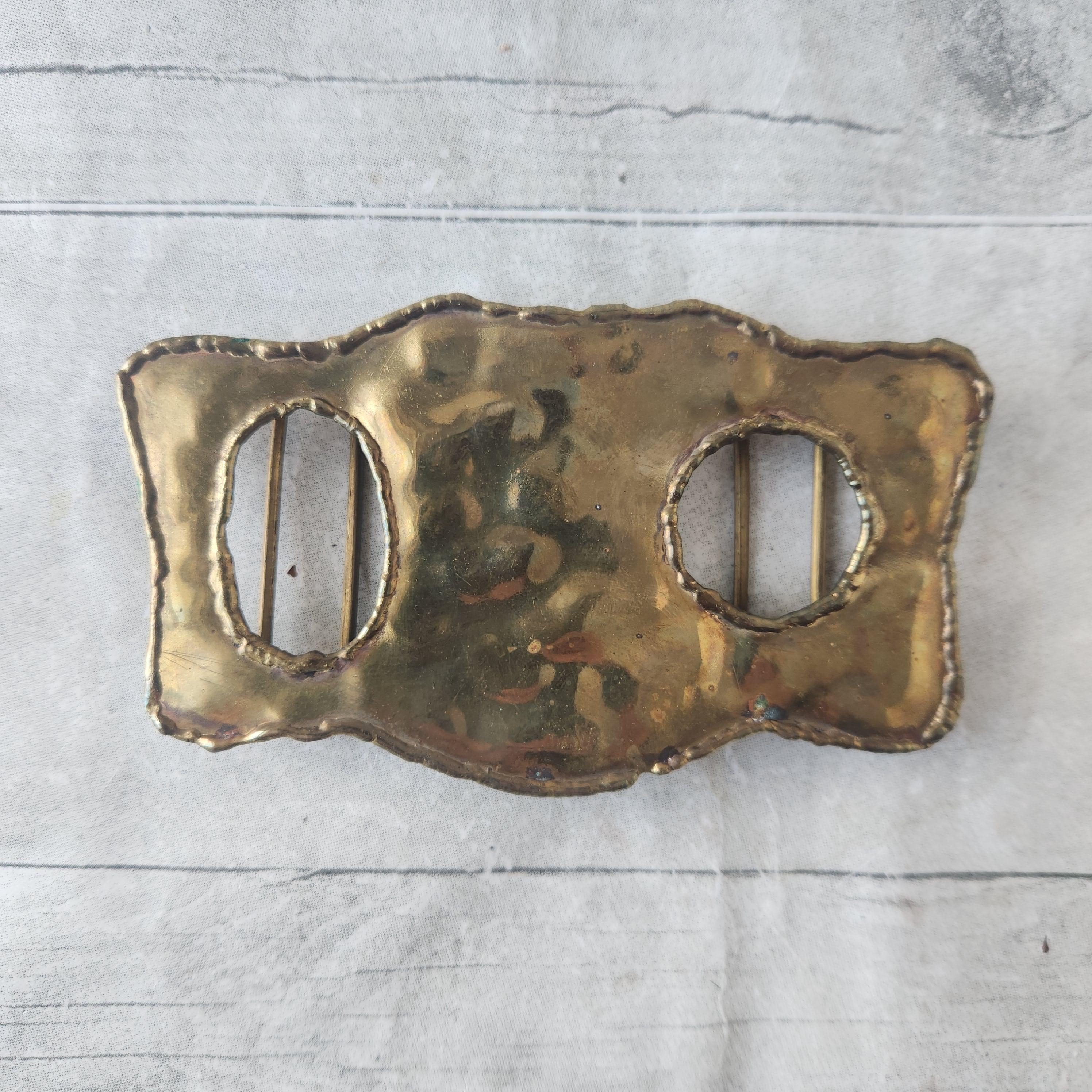 Vintage Brutalist Belt Buckle Gold Tone Geometric Textured Signed Lauren J Duncan Laurie, designer for star buckle co. Their buckles  main image 4