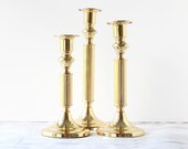 Vintage Set of 3 Large Tall Brass Candlesticks Copper Craft Elegant Table Decor Dramatic Graduated Taper Candle Holders Holiday Mantle