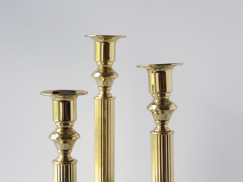 Vintage Set of 3 Large Brass Candlesticks / Copper Craft Etsy