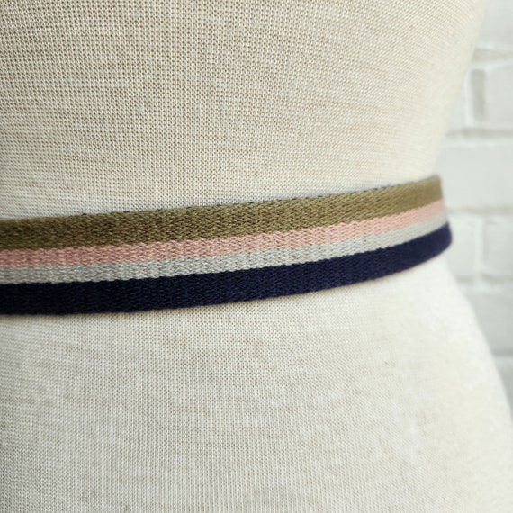 Vintage Canvas Leather Belt / Navy Blue Gray Pink… - image 7