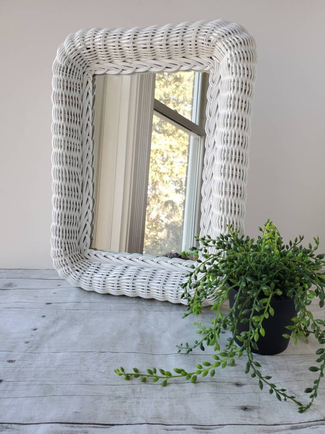 Vintage White Wicker Mirror / Cottagecore Wicker Framed Mirror Etsy