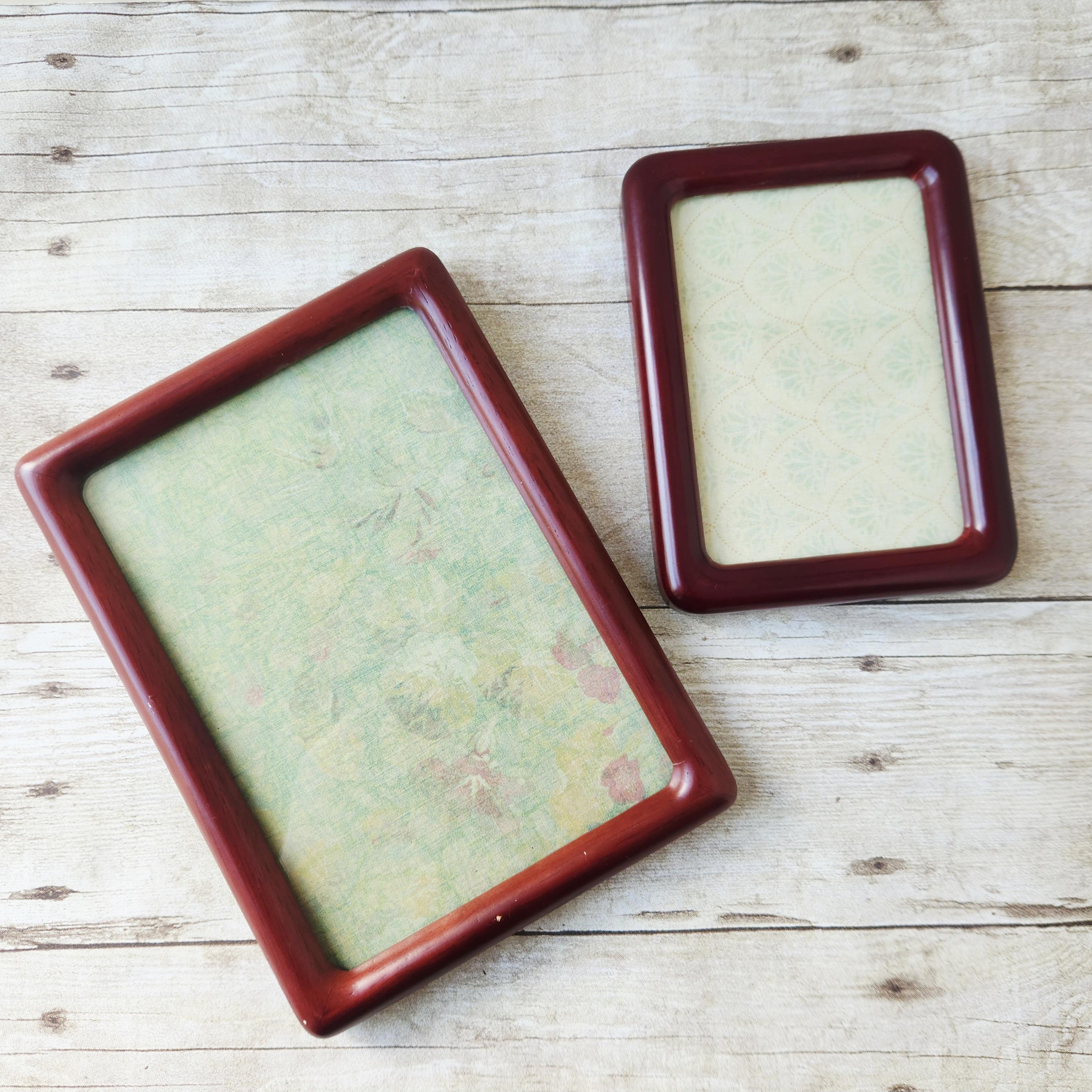 Vintage Photo Frame Pair / Wood Round Corners Red Dark Picture